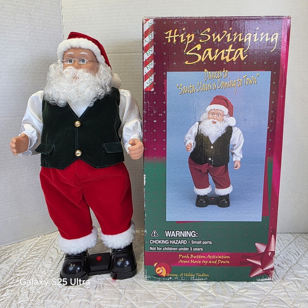 Vintage Hip Swinging Santa Claus Gemmy 18" Original Box Excellent Music